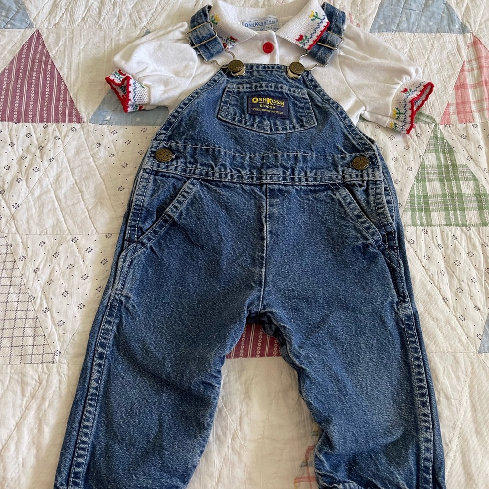 Vintage Oshkosh denim overalls floral shirt outfit